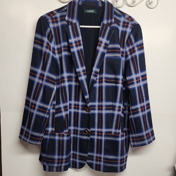 Ralph Lauren Jackets & Blazers - Ralph Lauren VINTAGE Navy White Red Plaid Jacket Gold Logo Buttons Retro Funky
